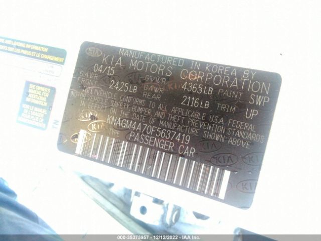 KNAGM4A70F5637419 KIA Optima Lx