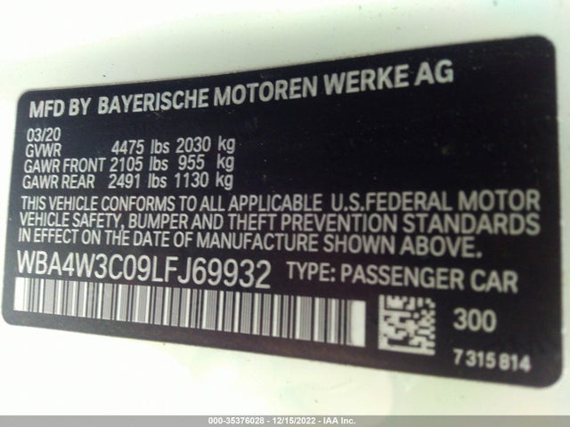 2020 BMW 4 Series, VIN: WBA4W3C09LFJ69932
