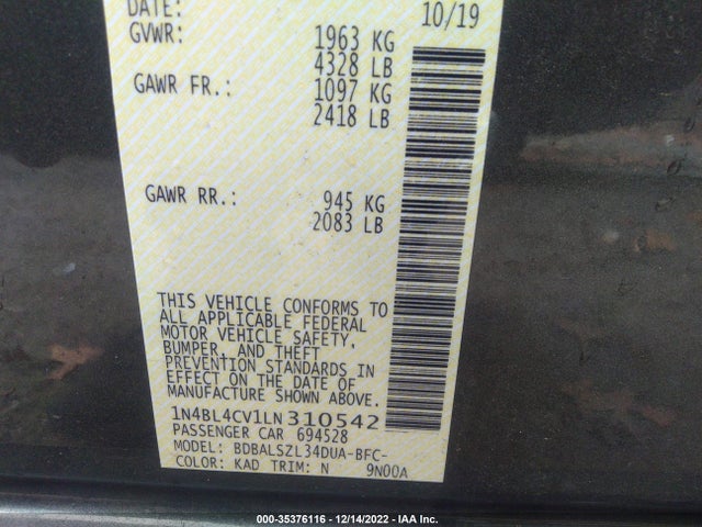 2020 Nissan Altima, VIN: 1N4BL4CV1LN310542