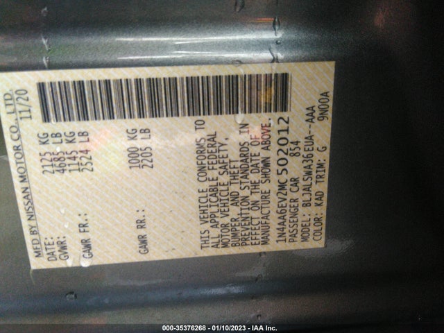 2021 Nissan Maxima, VIN: 1N4AA6EV2MC502012