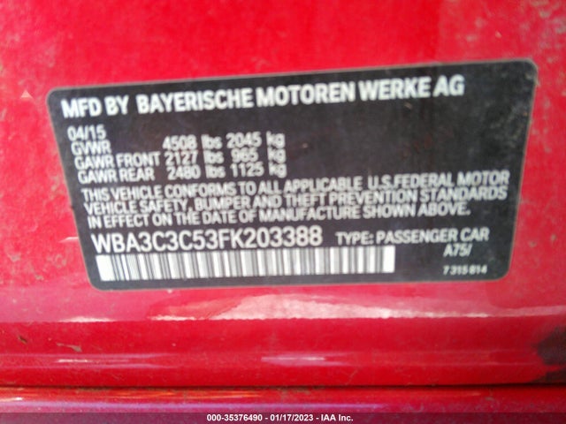BMW 3 Series 320i Xdrive 2015 WBA3C3C53FK203388 Image 11