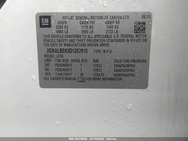 2013 CHEVROLET EQUINOX LS VIN: 2GNALBEK9D1267818