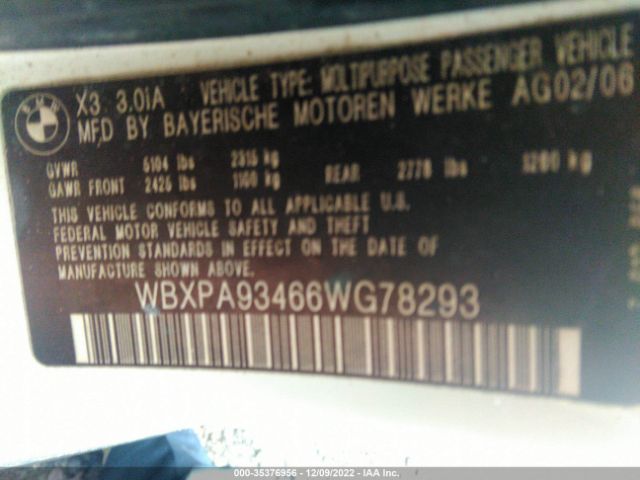 WBXPA93466WG78293 BMW X3 3.0I