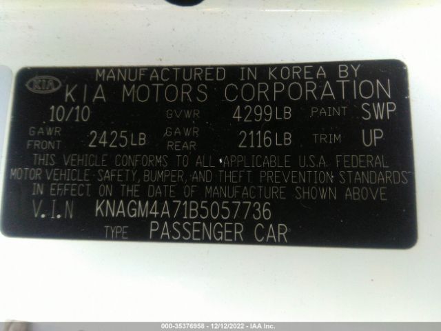 KNAGM4A71B5057736 KIA Optima Lx