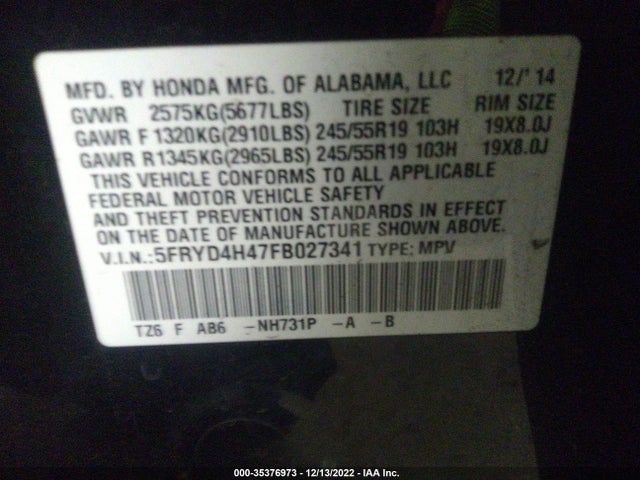 Acura Mdx Tech Pkg 2015 5FRYD4H47FB027341 Image 9
