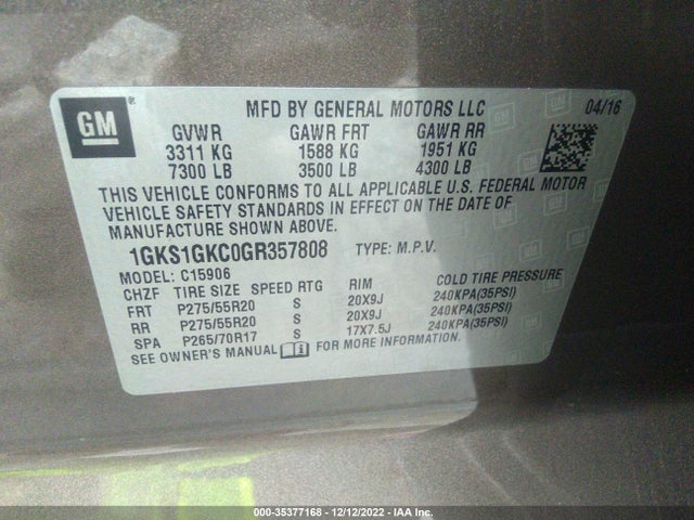 2016 GMC Yukon XL, VIN: 1GKS1GKC0GR357808