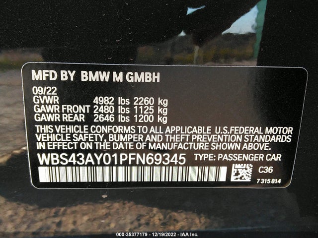 2023 BMW M3, VIN: WBS43AY01PFN69345