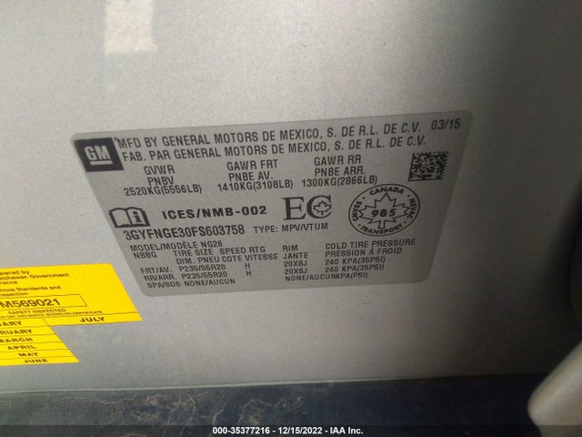 3GYFNGE30FS603758 Cadillac SRX