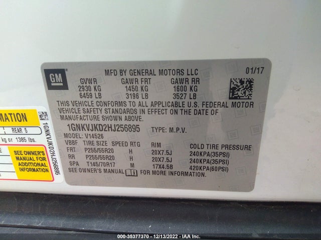 2017 Chevrolet Traverse, VIN: 1GNKVJKD2HJ256895