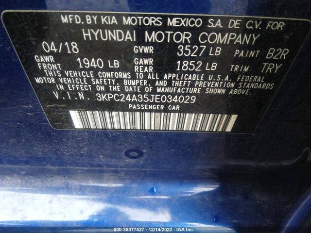 2018 Hyundai Accent, VIN: 3KPC24A35JE034029