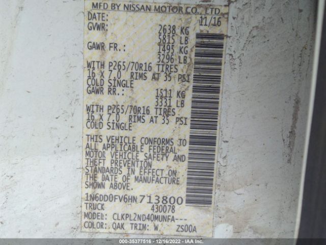 1N6DD0FV6HN713800 Nissan Frontier Sv V6