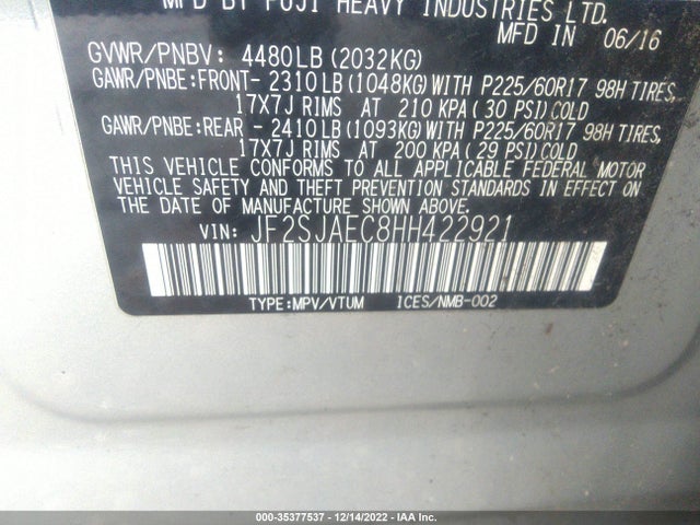 2017 Subaru Forester, VIN: JF2SJAEC8HH422921
