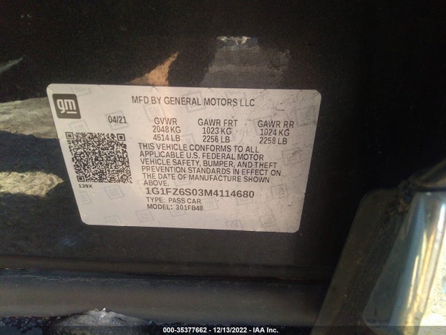 2021 Chevrolet Bolt EV, VIN: 1G1FZ6S03M4114680