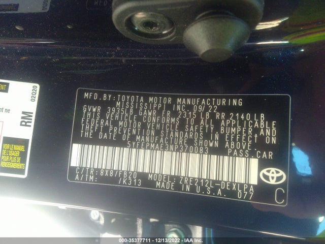 Toyota COROLLA LE 2022 5YFEPMAE3NP370083 Image 11