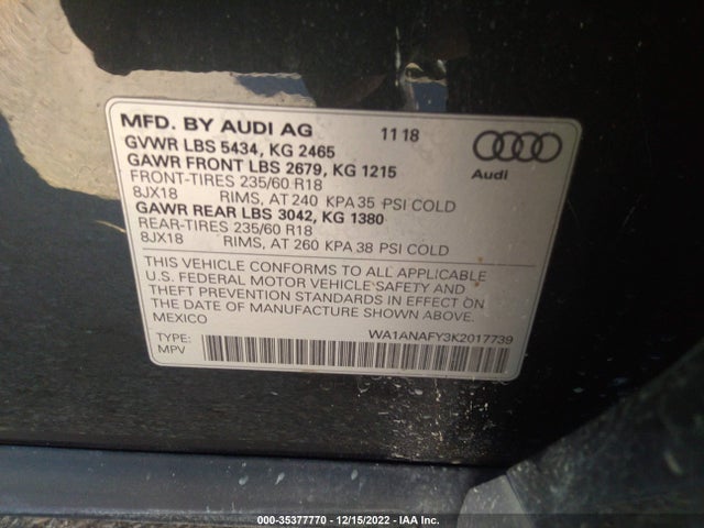 2019 Audi Q5, VIN: WA1ANAFY3K2017739
