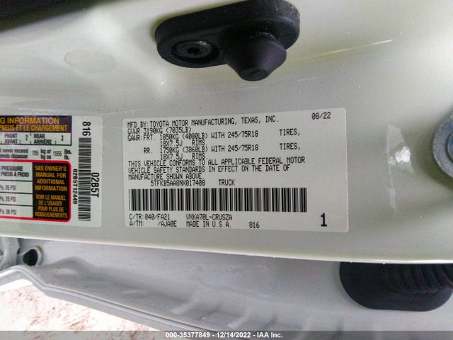 2022 Toyota Tundra, VIN: 5TFKB5AA8NX017408