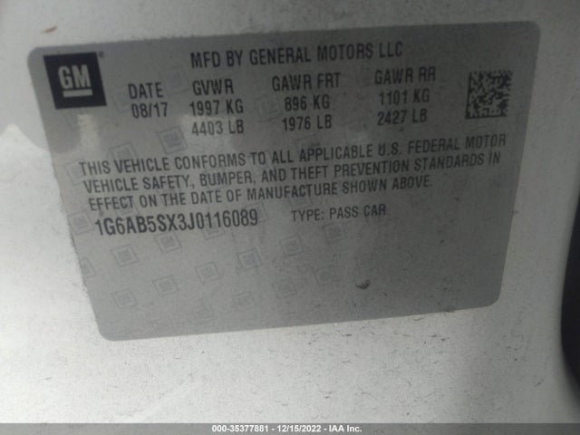 2018 Cadillac ATS, VIN: 1G6AB5SX3J0116089