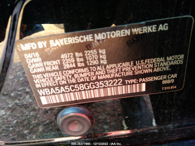 BMW 5 Series 528i 2016 WBA5A5C58GG353222 Image 9