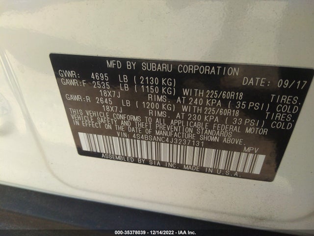 2018 Subaru Outback, VIN: 4S4BSANC4J3237131