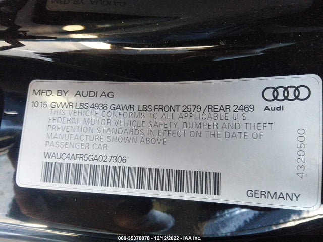 2016 Audi S5, VIN: WAUC4AFR5GA027306