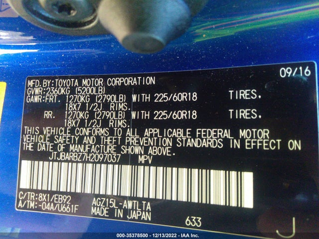 2017 LEXUS NX NX TURBO VIN: JTJBARBZ7H2097037