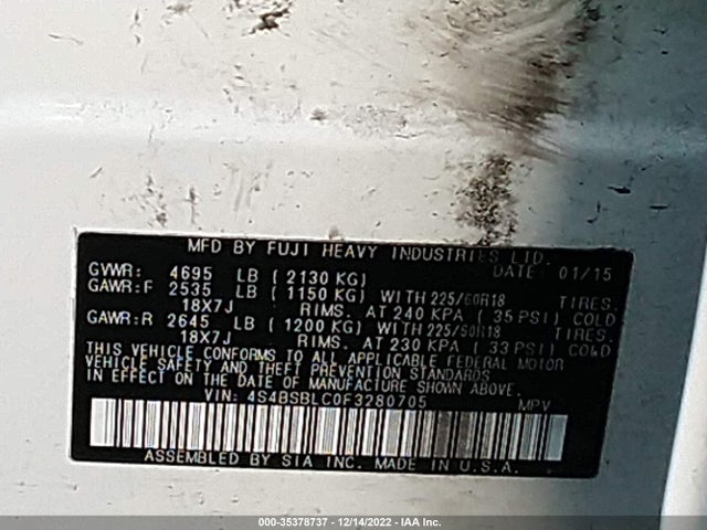 2015 Subaru Outback, VIN: 4S4BSBLC0F3280705