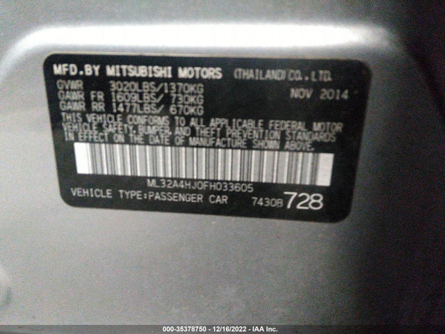 ML32A4HJ0FH033605 Mitsubishi Mirage Es/rf