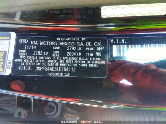 3KPF34AD5LE194112 KIA Forte Gt-line
