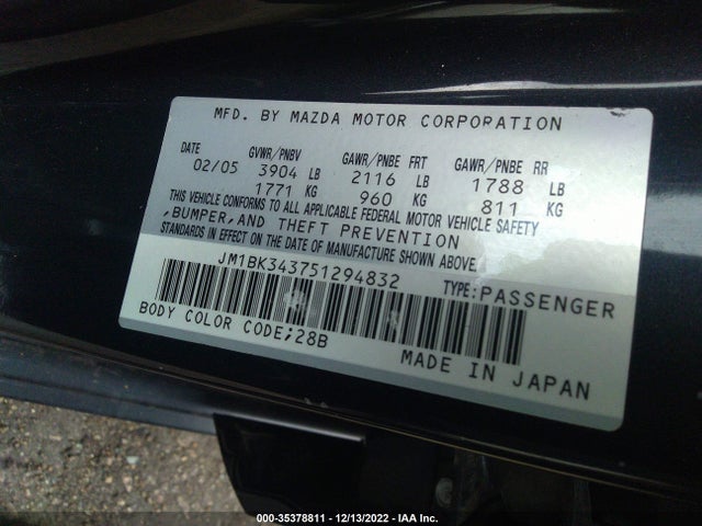 2005 MAZDA MAZDA3 SPECIAL EDITION VIN: JM1BK343751294832