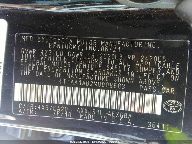 2021 Toyota Avalon, VIN: 4T1AA1AB2MU008683