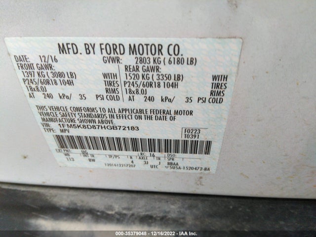 2017 Ford Explorer, VIN: 1FM5K8D87HGB72183