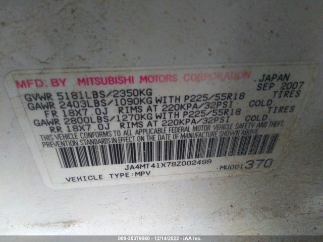 JA4MT41X78Z002499 Mitsubishi Outlander Xls