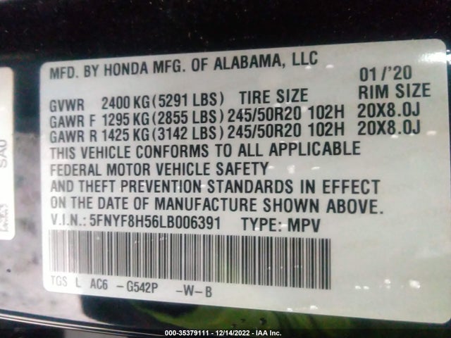 2020 Honda Passport, VIN: 5FNYF8H56LB006391