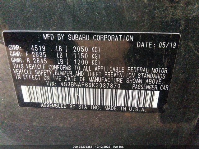 2019 Subaru Legacy, VIN: 4S3BNAF69K3037870