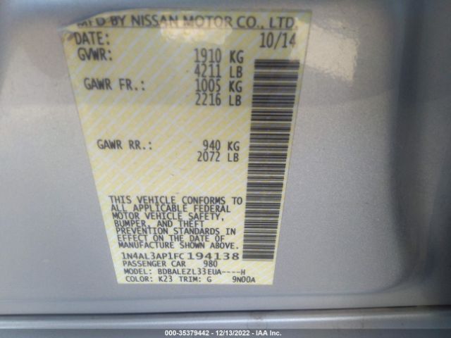1N4AL3AP1FC194138 Nissan Altima 2.5 S