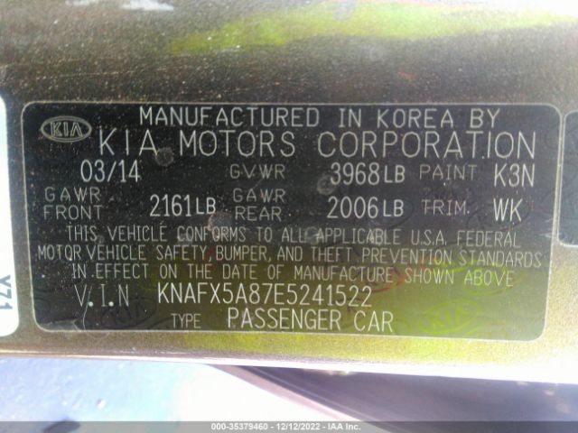 KNAFX5A87E5241522 KIA Forte 5-door Ex