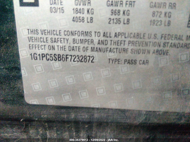 2015 Chevrolet Cruze, VIN: 1G1PC5SB6F7232872