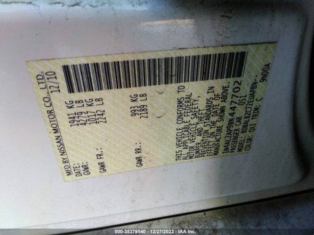 2011 NISSAN ALTIMA 2.5 SL VIN: 1N4AL2AP9BN447702