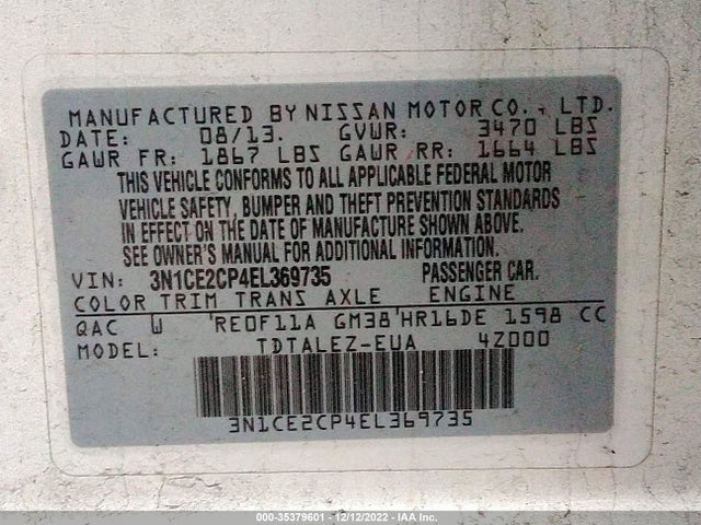 2014 NISSAN VERSA NOTE SV VIN: 3N1CE2CP4EL369735