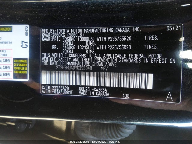 2021 Lexus RX, VIN: 2T2HZMDA0MC295840
