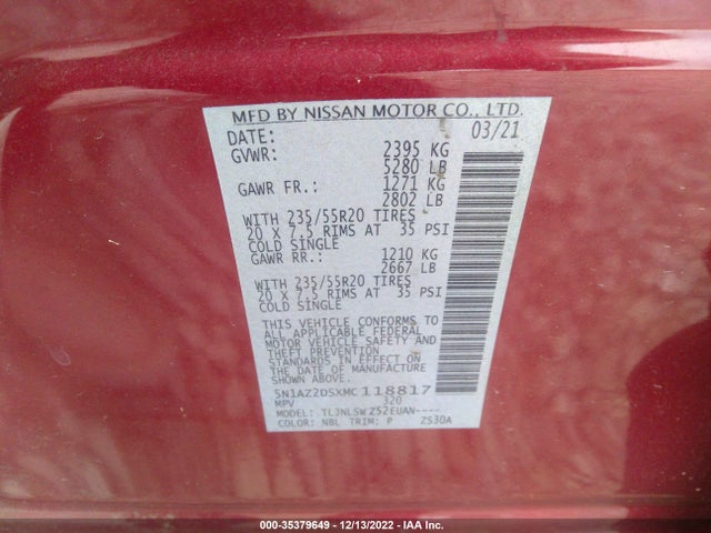 2021 Nissan Murano, VIN: 5N1AZ2DSXMC118817