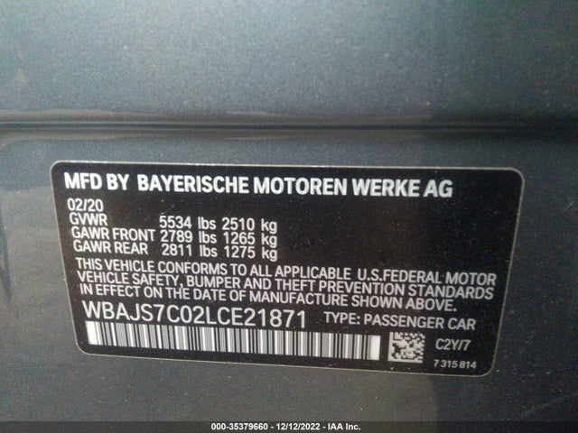 2020 BMW 5 Series, VIN: WBAJS7C02LCE21871