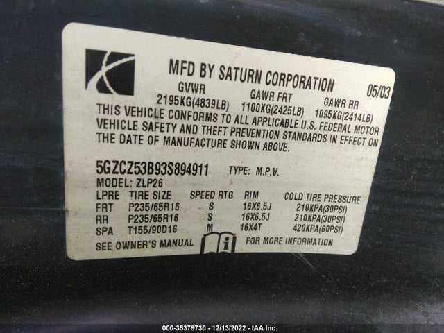 2004 SATURN VUE V6 VIN: 5GZCZ53404S821395