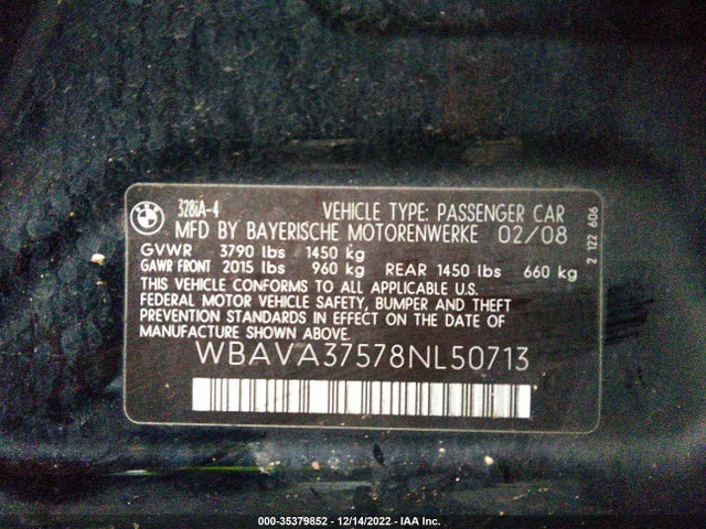BMW 3 Series 328i 2008 WBAVA37578NL50713 Image 10