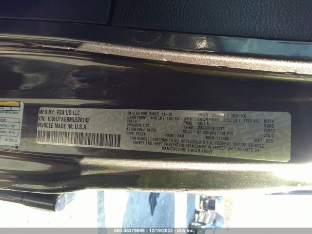 2021 Jeep Gladiator, VIN: 1C6HJTAG9ML520142