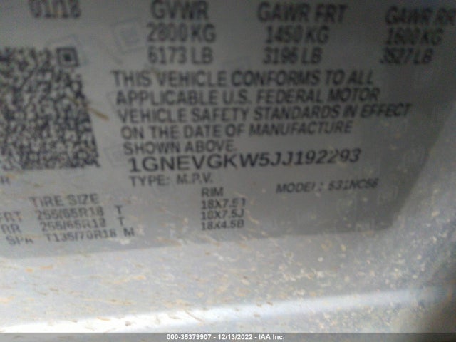 2018 Chevrolet Traverse, VIN: 1GNEVGKW5JJ192293