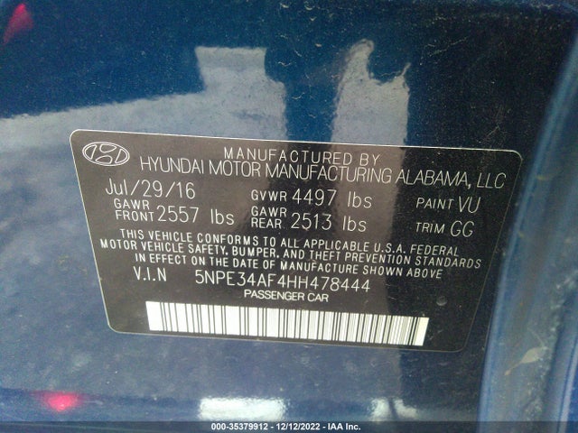 2017 Hyundai Sonata, VIN: 5NPE34AF4HH478444
