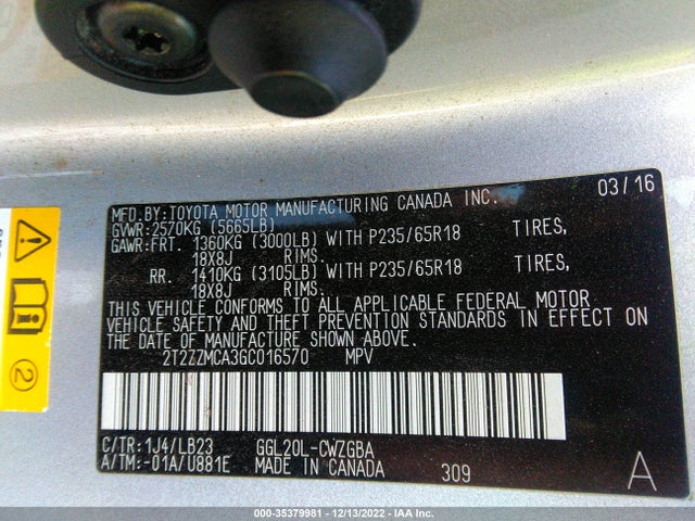 2T2ZZMCA3GC016570 Lexus RX 350