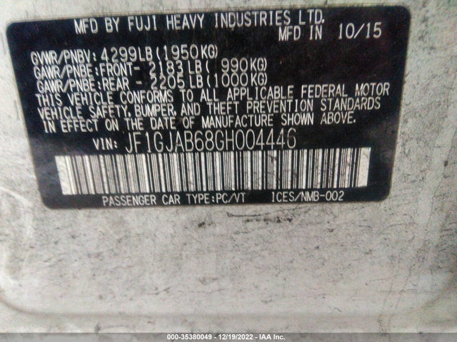 Subaru IMPREZA SEDAN 2016 JF1GJAB68GH004446 Image 11