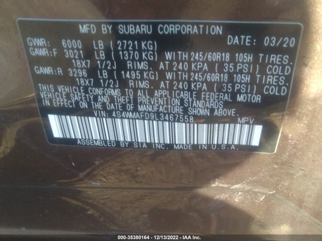 Subaru Ascent Premium 2020 4S4WMAFD9L3467558 Image 9